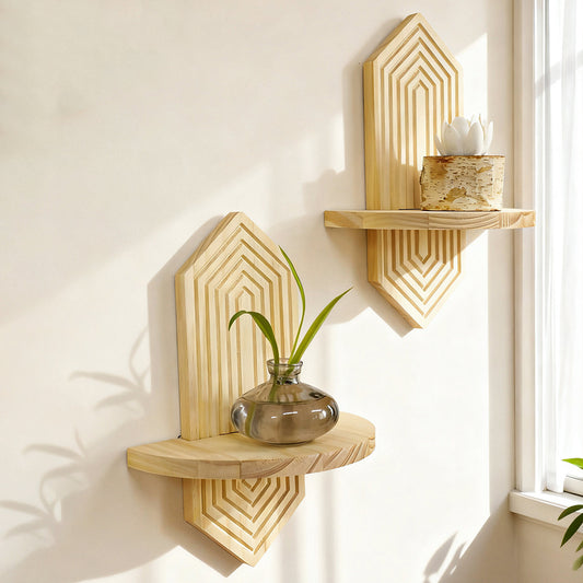 Bohemian Diamond Single-Layer Creative Solid Wood Wall Flower Pot Storage Rack Wooden Crafts Home Decoration Wholesale
