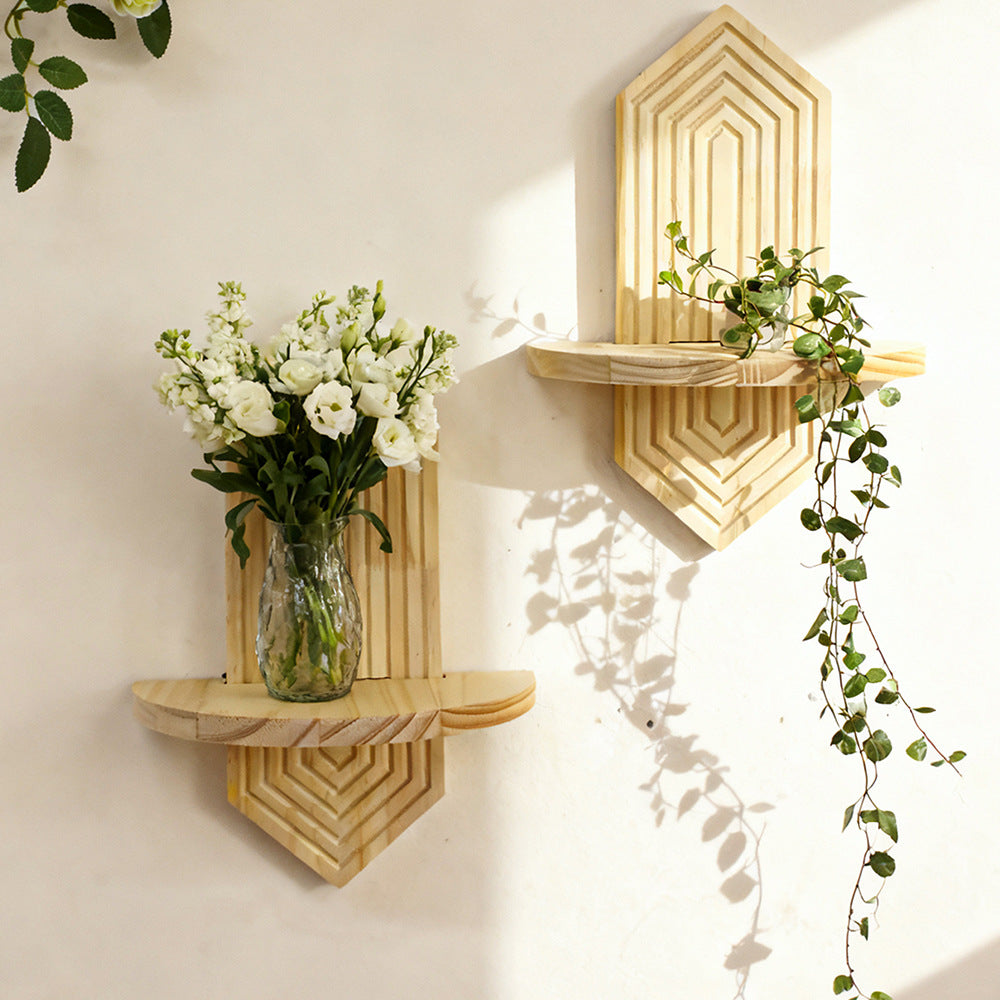 Bohemian Diamond Single-Layer Creative Solid Wood Wall Flower Pot Storage Rack Wooden Crafts Home Decoration Wholesale