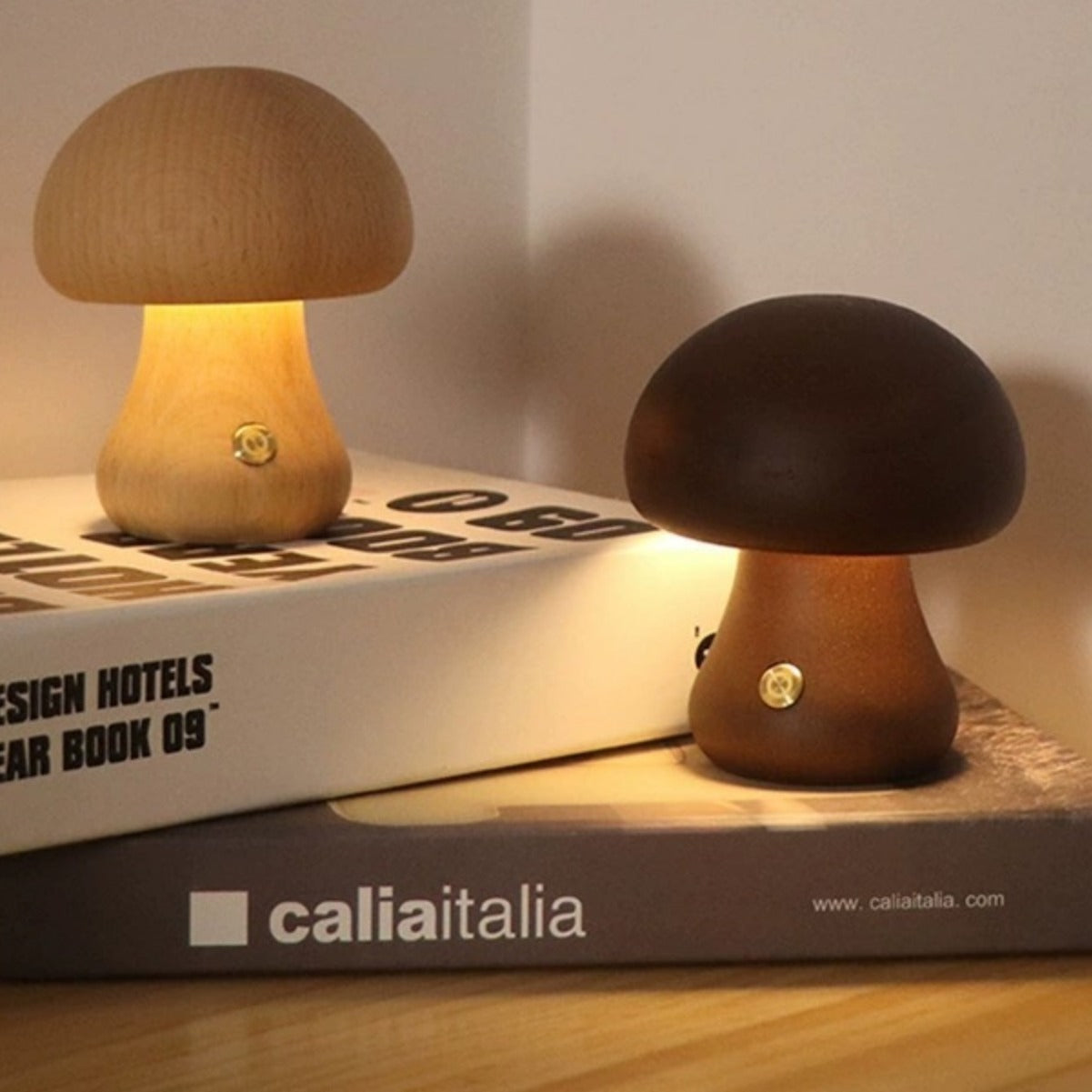 Wooden Mushroom Rechargeable Touch Lamp