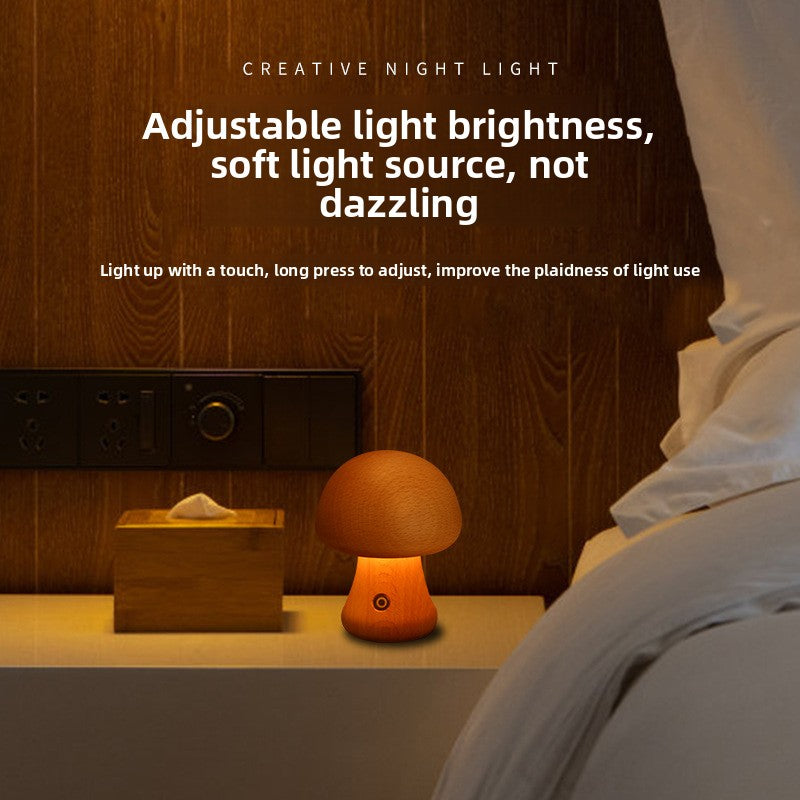 Wooden Mushroom Rechargeable Touch Lamp