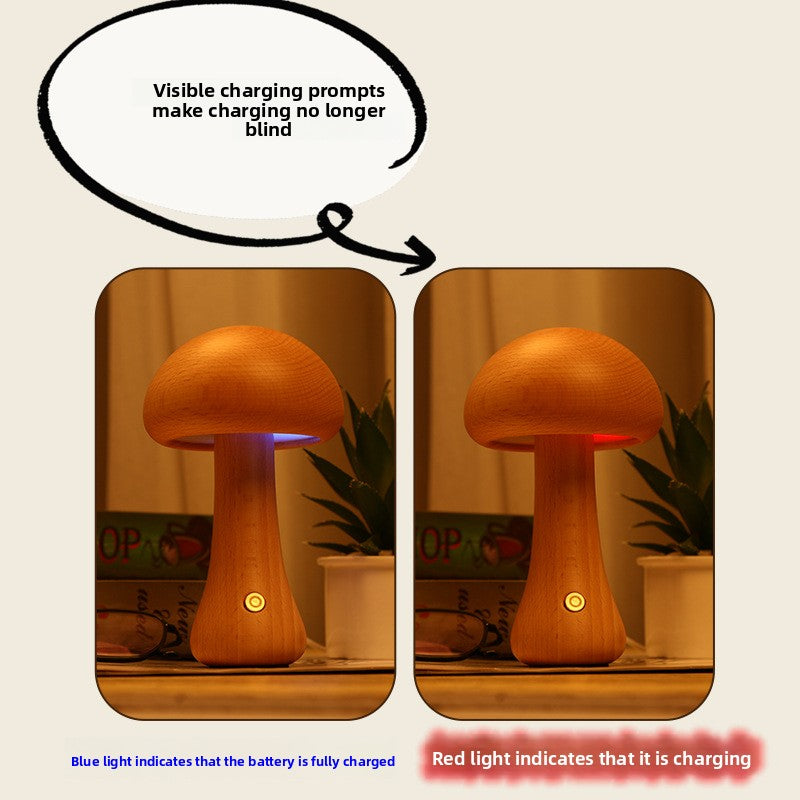 Wooden Mushroom Rechargeable Touch Lamp